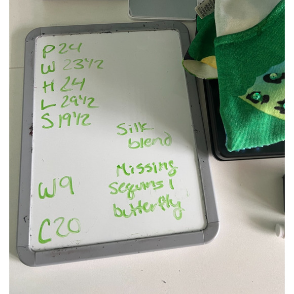 Lucia Burns Vintage Green Butterfly Print Sequin Beaded Silk Blend Sweater 2X - Picture 8 of 8